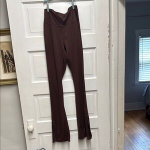 Brown Boot Cut Flare Pants with High-Rise Waistband